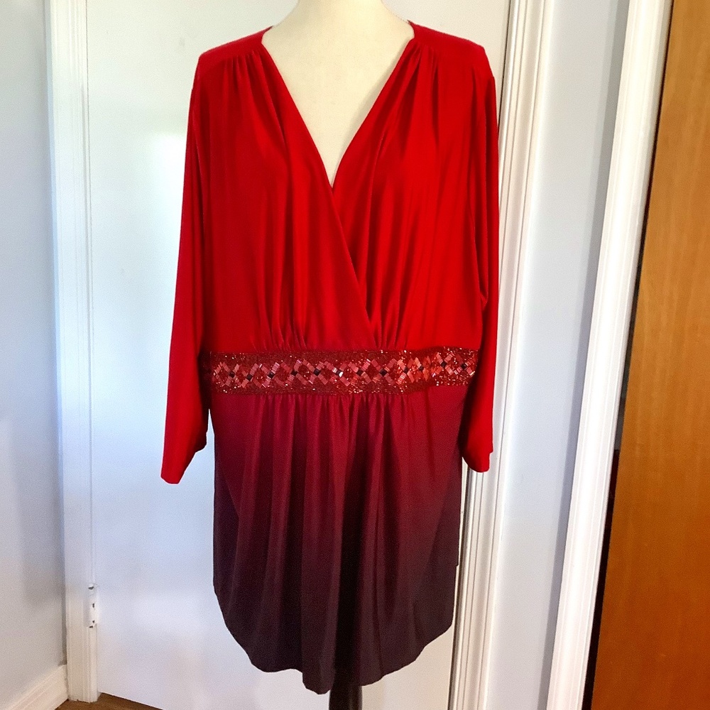 Perceptions Red and Burgundy Tunic Top